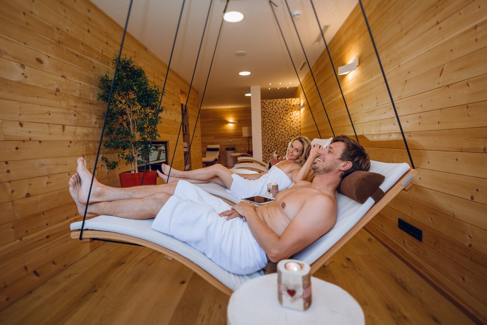 Loungers in the bright wellness area